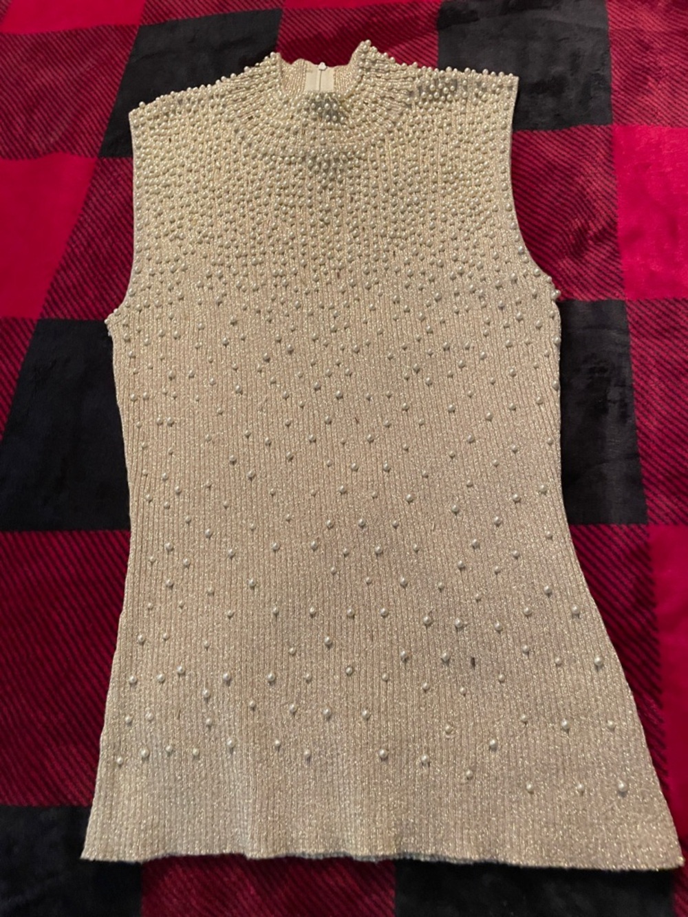 Pearl-Embellished Sleeveless Knit Top - Ivory with matching jacket